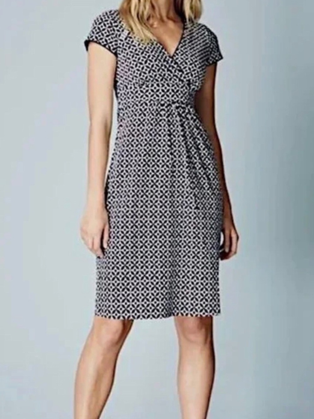 Boden Jenny Jersey Faux Wrap Midi Dress Geometric Print Navy White 6